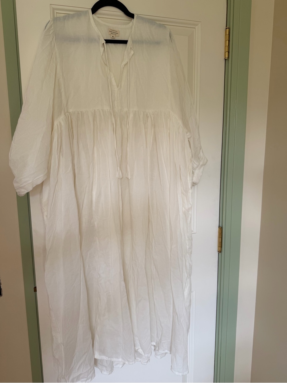 Relaxed White Midi Tie-Neck Dress